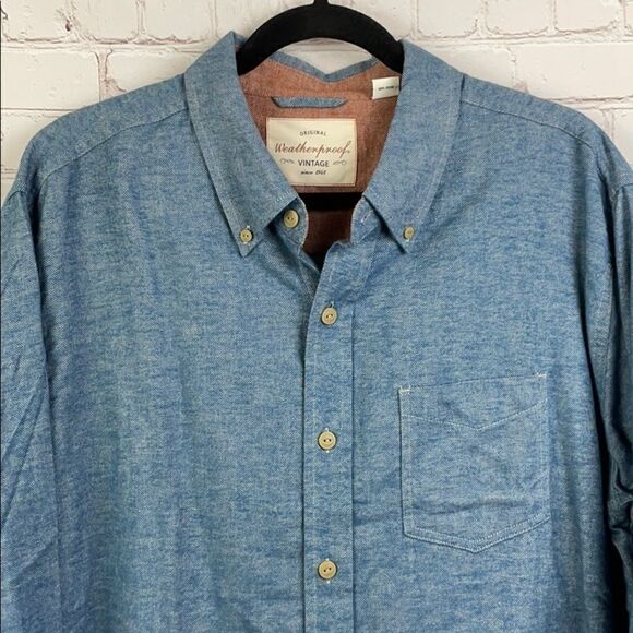 Weatherproof. Men's Long sleeve button down casual shirt. Blue. XL - Picture 2 of 9